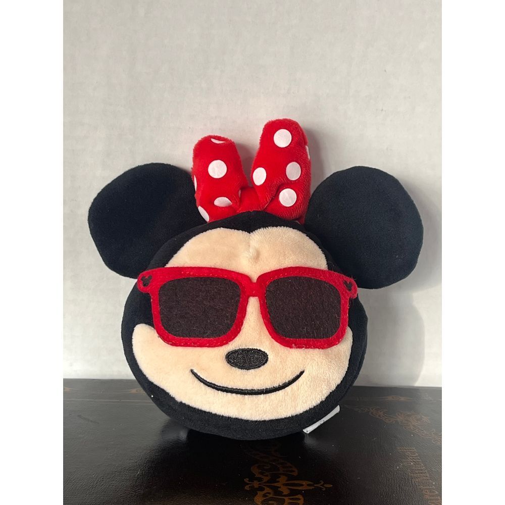 Disney Minnie Mouse Emoji Plush with Red Sunglasses Polka Dot Bow Stuffed Animal